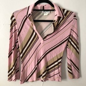 Pink & Brown Striped Sharagano Blouse! Size small.